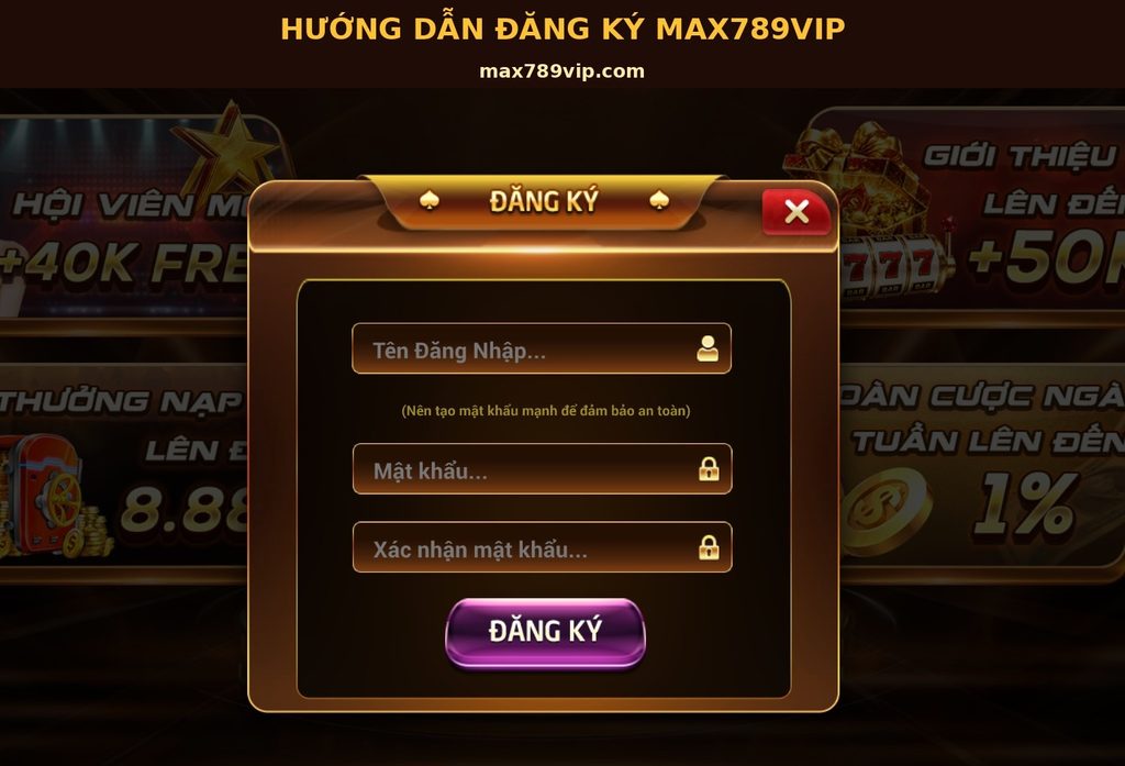 Các bước đăng ký Max789vip trên điện thoại hoặc máy tính thông qua biểu mẫu tạo tài khoản.