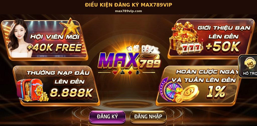 Hình ảnh giao diện đăng ký Max789vip và nhận diện thương hiệu max789vip.com.