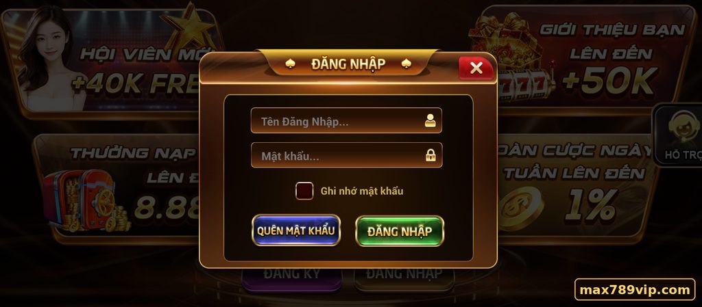 Minh họa cách xử lý khi quên mật khẩu hoặc gặp lỗi đăng nhập Max789vip.